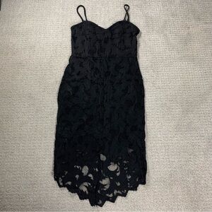 NWT H&M HM Black Lace Sheer High Low Pencil Dress, Size 8